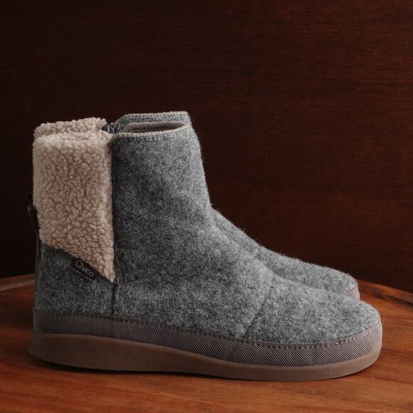 Chaco Boots Womens SZ 7.5 Gray Revel Tall Side Zip Cozy Comfort Felted Outdoor - Picture 2 of 16